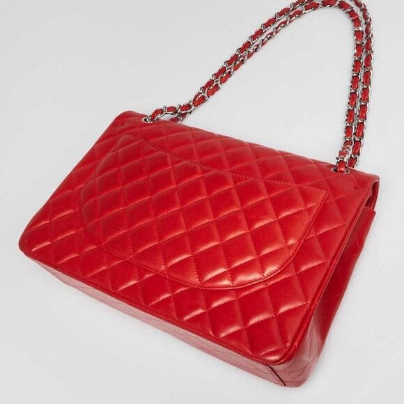 Chanel Red Quilted Lambskin Leather Classic Maxi Double Flap Bag - Picture 3 of 10